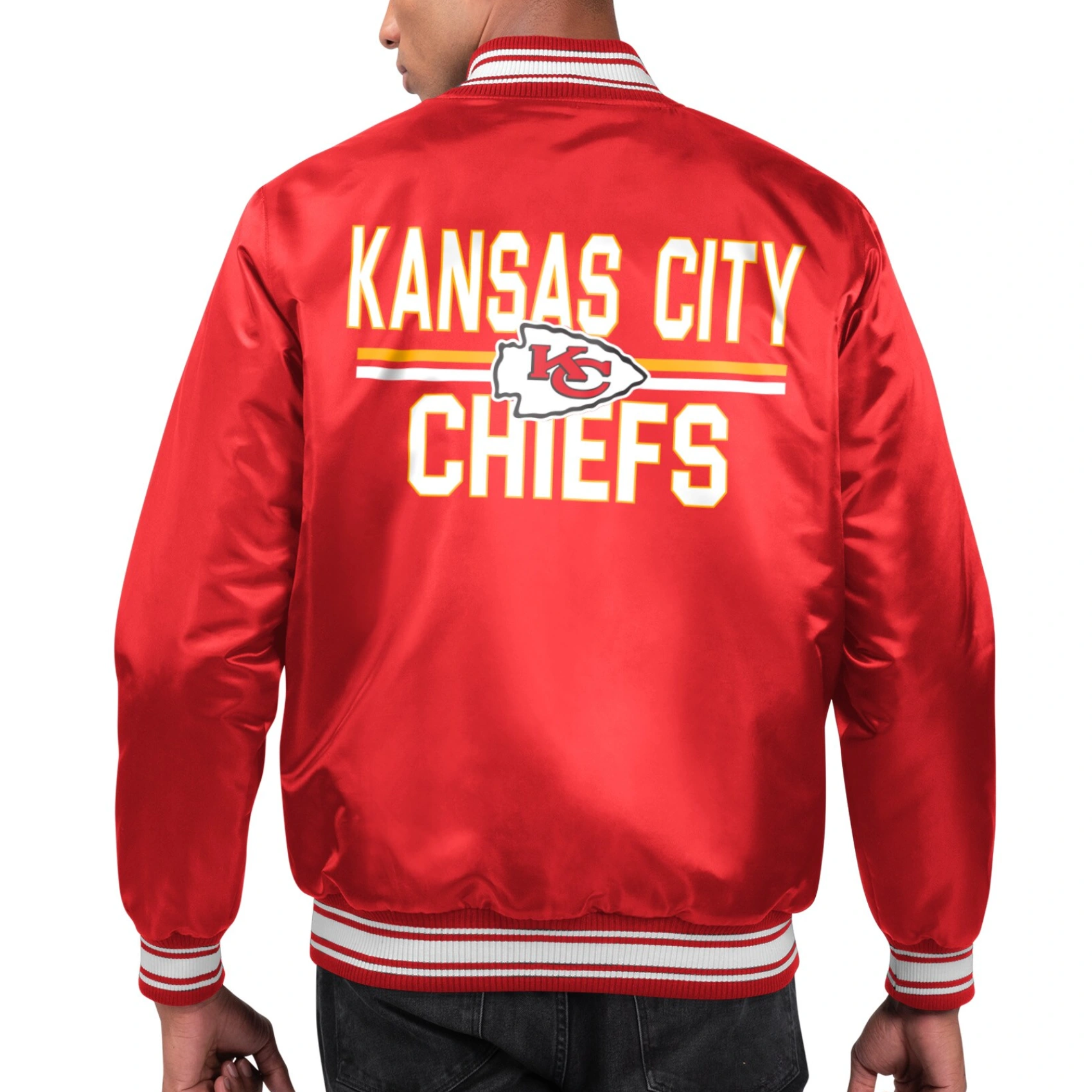 Kansas City Chiefs Printed Team Logo Red Satin Varsity Jacket - Image 2