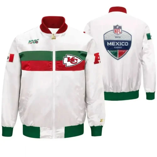 Alternative view of Kansas City Chiefs Mexico 2019 White Satin Varsity Jacket