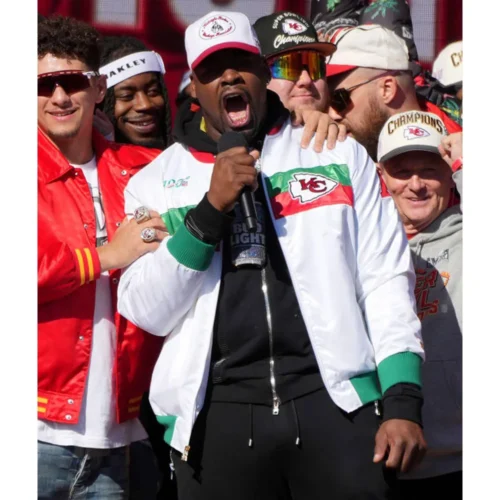 Kansas City Chiefs Mexico 2019 White Satin Varsity Jacket - Image 3