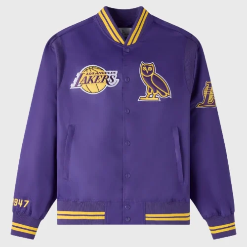 Los Angeles Lakers Playboy Purple Satin Varsity Jacket