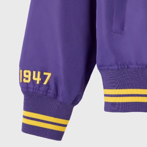 Los Angeles Lakers Playboy Purple Satin Varsity Jacket - Image 6