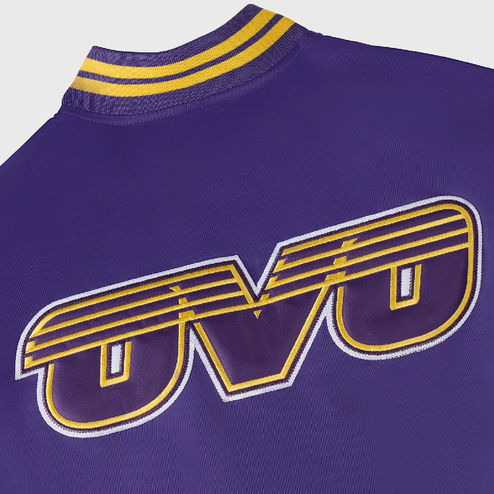 Los Angeles Lakers Playboy Purple Satin Varsity Jacket - Image 4