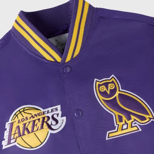 Los Angeles Lakers Playboy Purple Satin Varsity Jacket - Image 3