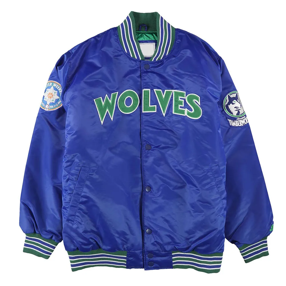 Minnesota Timberwolves Bomber Blue Satin Varsity Jacket