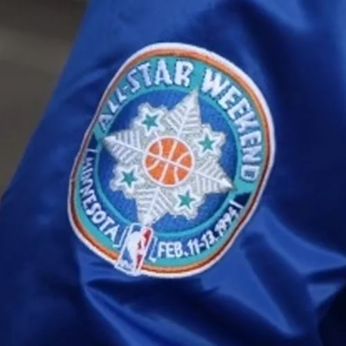 Minnesota Timberwolves Bomber Blue Satin Varsity Jacket - Image 3