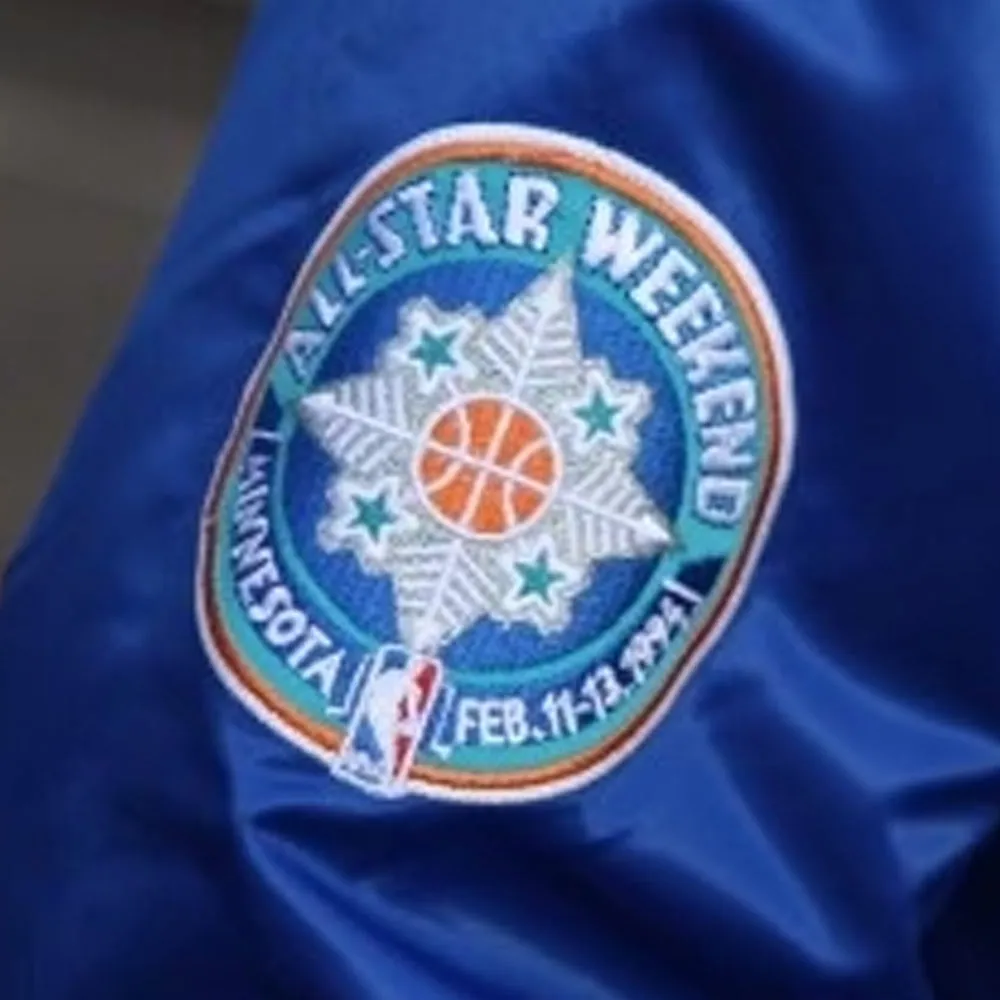 Minnesota Timberwolves Bomber Blue Satin Varsity Jacket - Image 3
