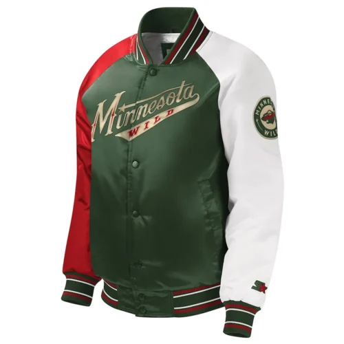 Minnesota Wild Youth Raglan Green Satin Varsity Jacket
