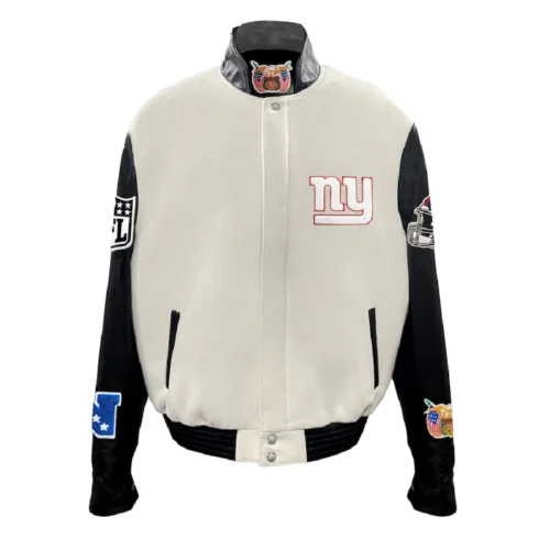 New York Giants Off-White Wool & Leather Varsity Jacket