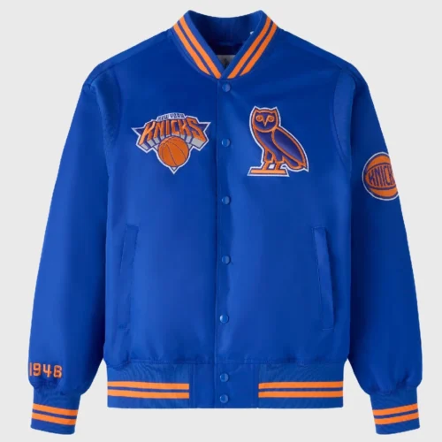 New York Knicks Playboy Blue Satin Varsity Jacket
