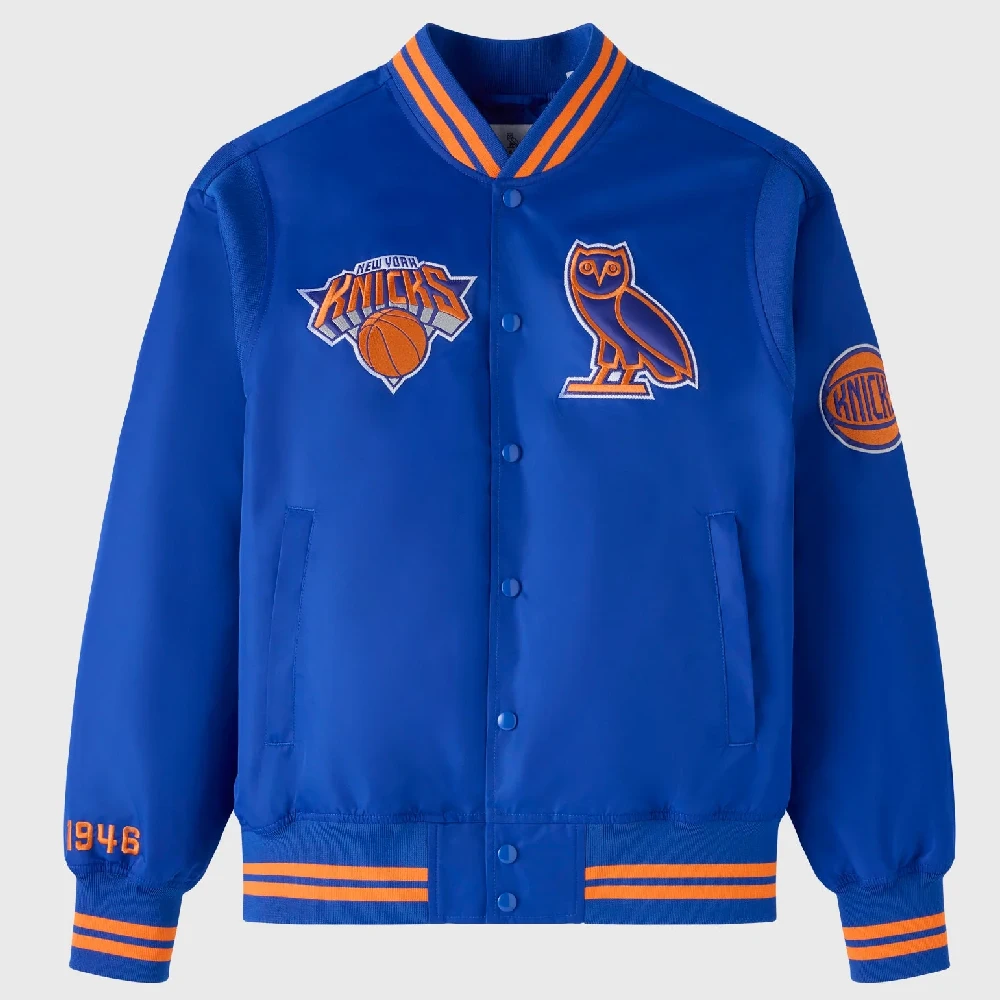 New York Knicks Playboy Blue Satin Varsity Jacket