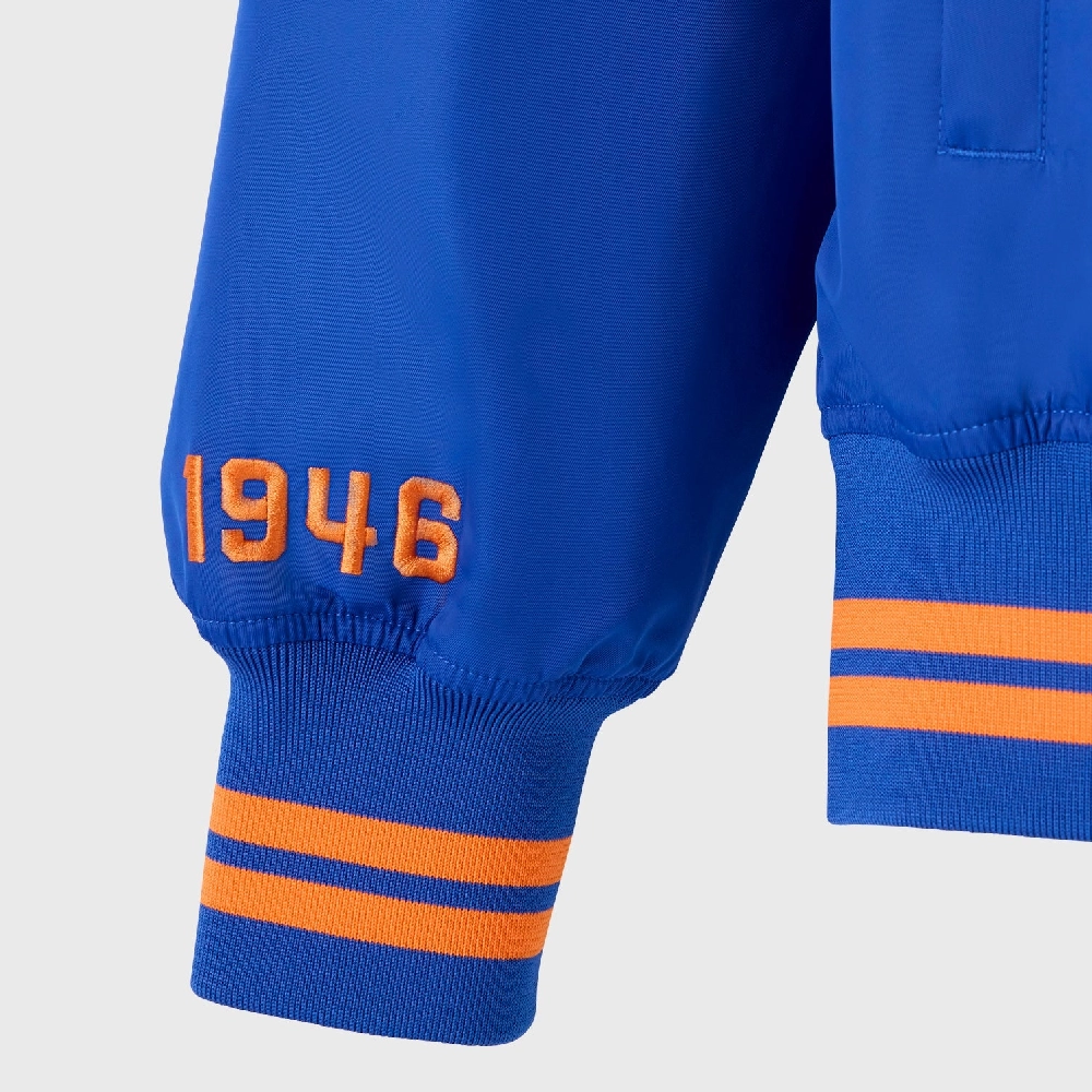 New York Knicks Playboy Blue Satin Varsity Jacket - Image 4