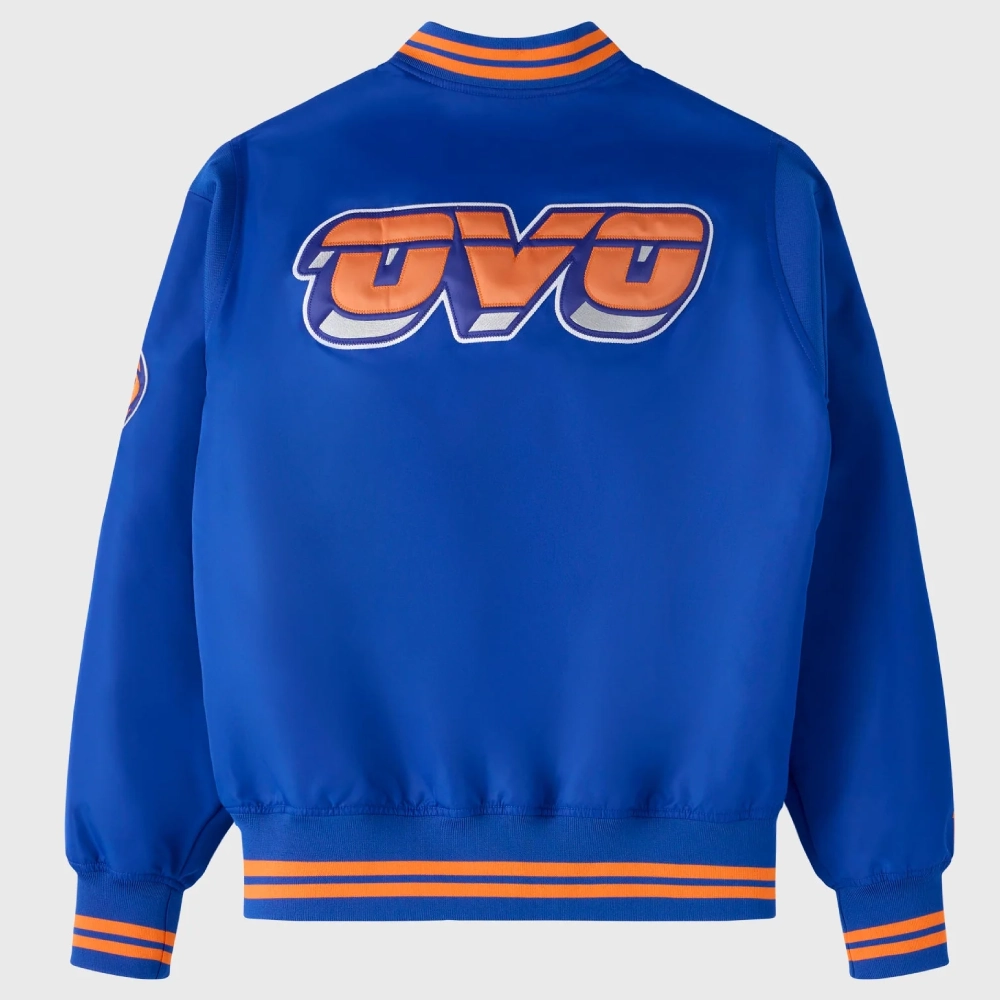 New York Knicks Playboy Blue Satin Varsity Jacket - Image 2