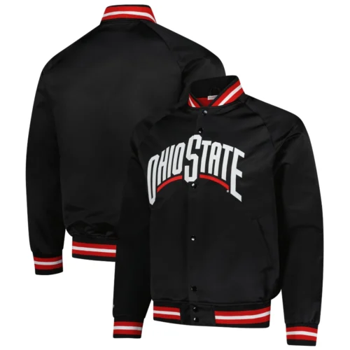 Ohio State Buckeyes Youth Black Satin Varsity Jacket - Image 3