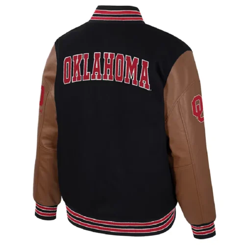 Alternative view of Oklahoma Sooners Colosseum Letterman Black & Brown Wool & Leather Varsity Jacket