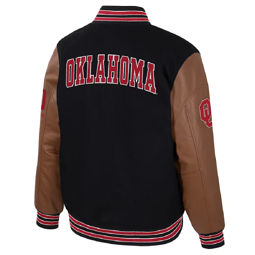 Oklahoma Sooners Colosseum Letterman Black & Brown Wool & Leather Varsity Jacket - Image 2