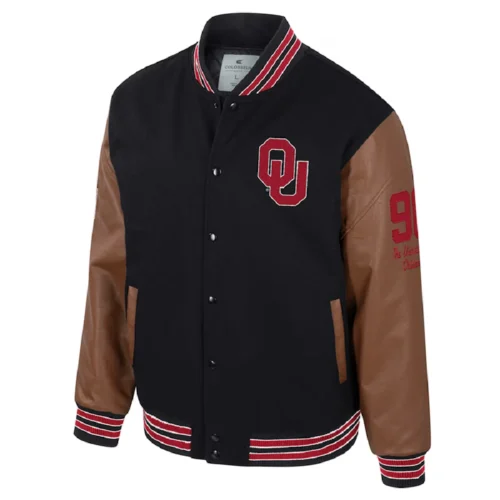Oklahoma Sooners Colosseum Letterman Black & Brown Wool & Leather Varsity Jacket