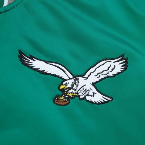 Philadelphia Eagles Cooperstown Heavyweight Full-Snap Green Satin Varsity Jacket - Image 4