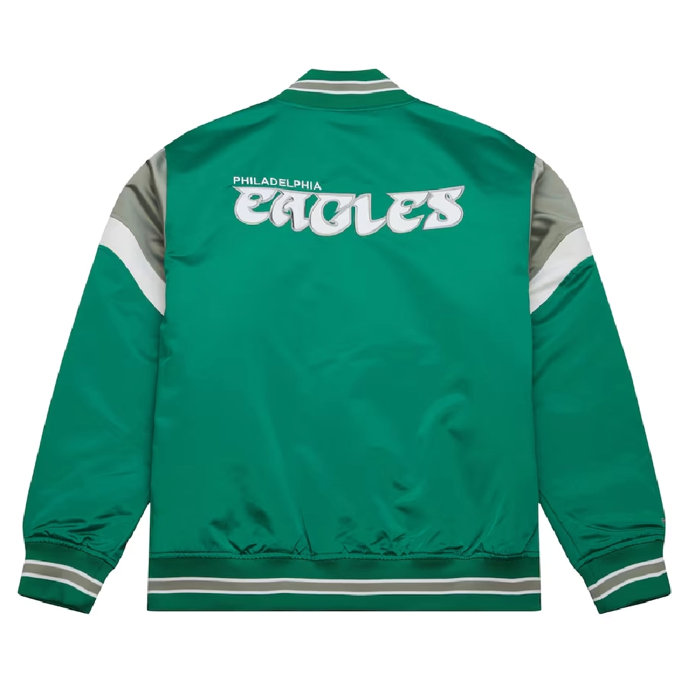 Philadelphia Eagles Cooperstown Heavyweight Full-Snap Green Satin Varsity Jacket - Image 2