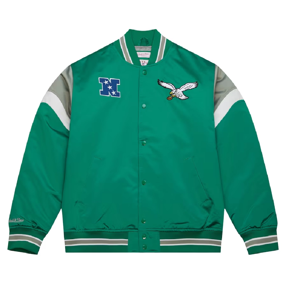Philadelphia Eagles Cooperstown Heavyweight Full-Snap Green Satin Varsity Jacket