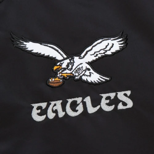 Philadelphia Eagles Primetime Vintage Black Satin Varsity Jacket - Image 3