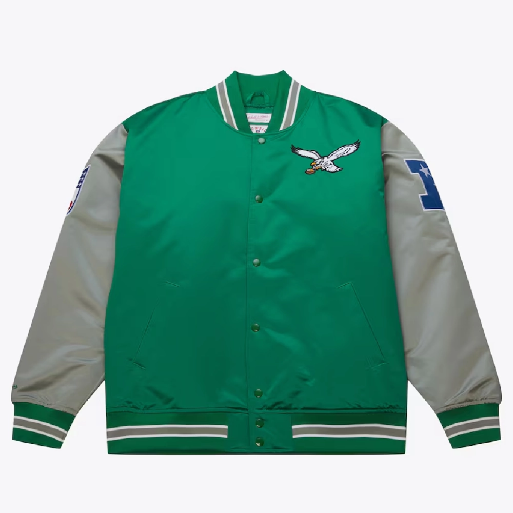 Philadelphia Eagles Primetime Vintage Green & Grey Satin Varsity Jacket