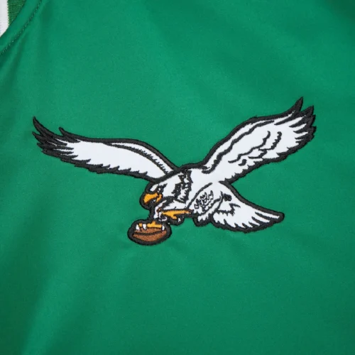 Philadelphia Eagles Primetime Vintage Green & Grey Satin Varsity Jacket - Image 3