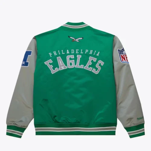 Alternative view of Philadelphia Eagles Primetime Vintage Green & Grey Satin Varsity Jacket