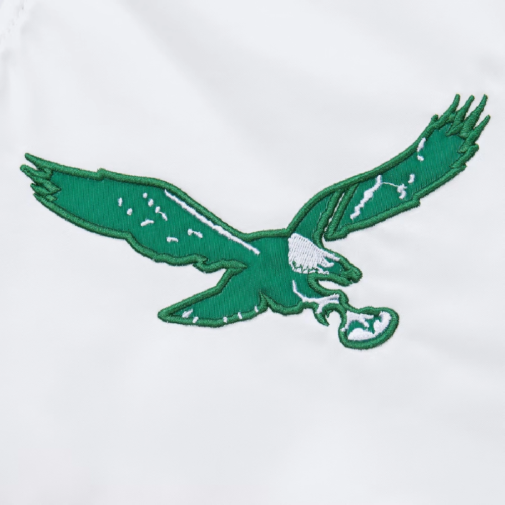 Philadelphia Eagles Primetime Vintage White & Green Satin Varsity Jacket - Image 3