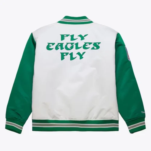 Alternative view of Philadelphia Eagles Primetime Vintage White & Green Satin Varsity Jacket