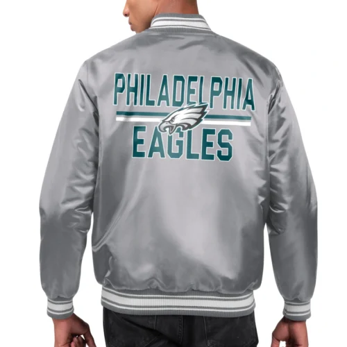 Alternative view of Philadelphia Eagles Printed Team Logo Gray Satin Varsity Jacket