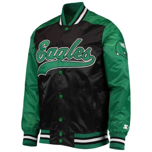 Philadelphia Eagles The Tradition II Green & Black Full-Snap Satin Varsity Jacket