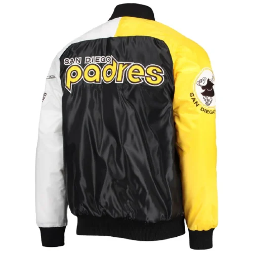 Alternative view of San Diego Padres Tri-Color Brown/White/Yellow Satin Varsity Jacket
