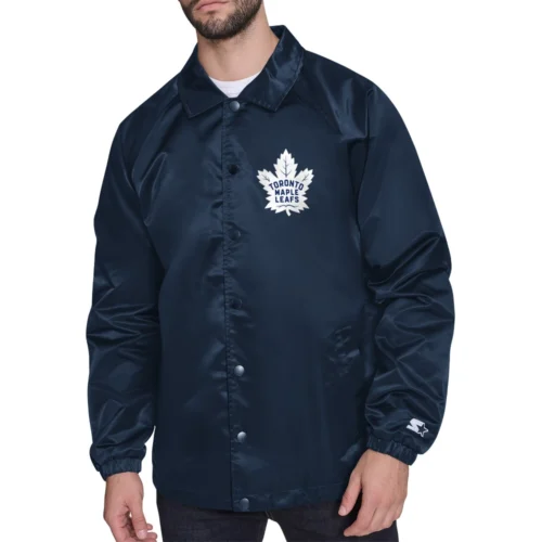 Toronto Maple Leafs Printed Logo Coaches Navy Satin Jacket