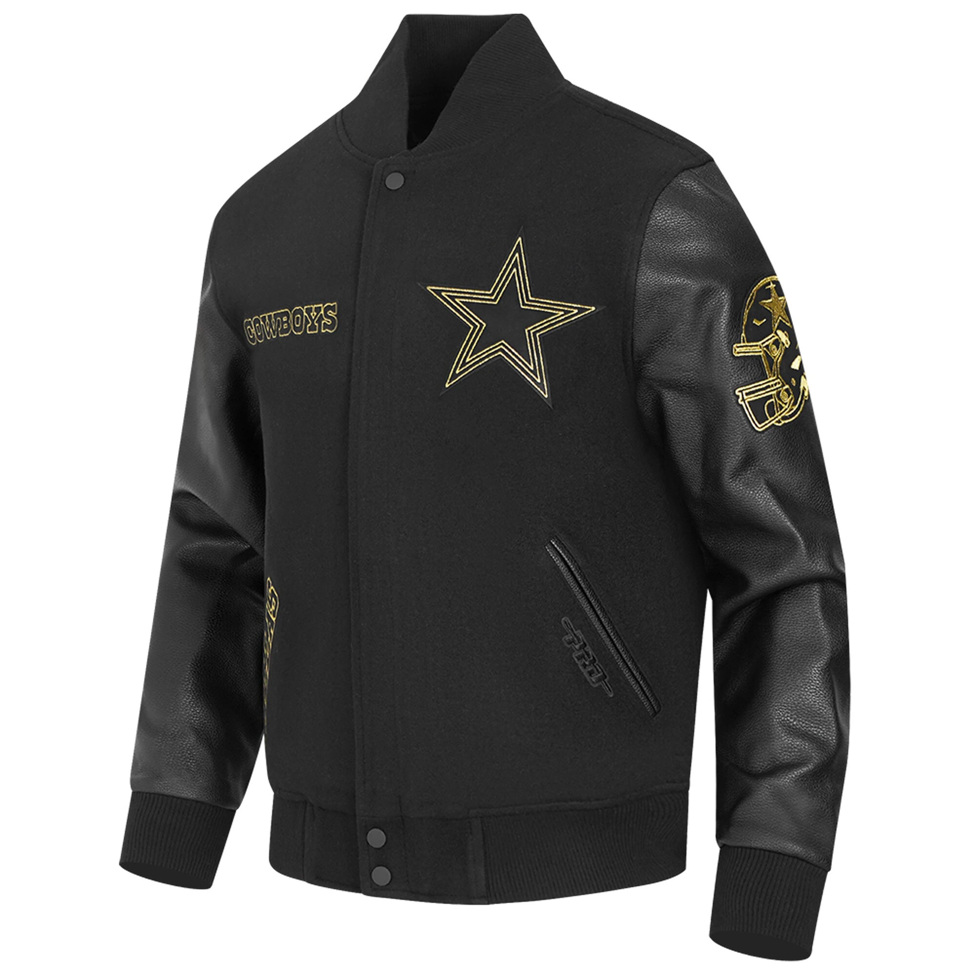 Alternative view of Dallas Cowboys Black & Gold Wool/Leather Black Varsity Jacket