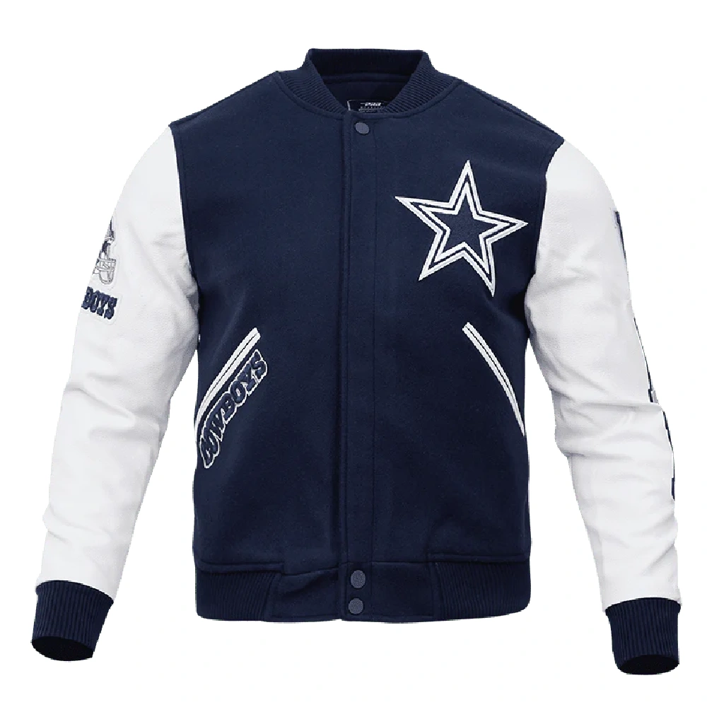 Dallas Cowboys Classic Navy & White Wool & Leather Varsity Jacket