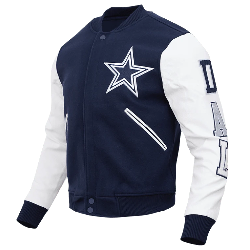 Alternative view of Dallas Cowboys Classic Navy & White Wool & Leather Varsity Jacket