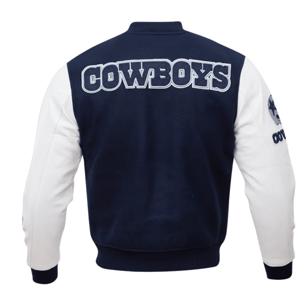 Dallas Cowboys Classic Navy & White Wool & Leather Varsity Jacket - Image 4