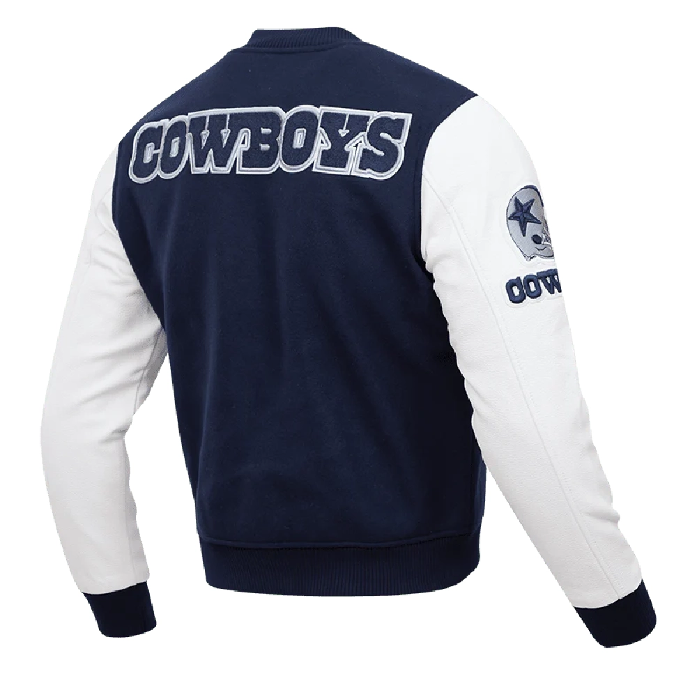Dallas Cowboys Classic Navy & White Wool & Leather Varsity Jacket - Image 3