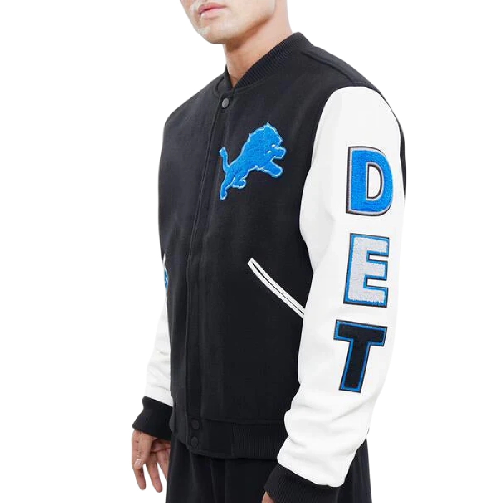 Alternative view of Detroit Lions Classic Black & White Wool & Leather Varsity Jacket