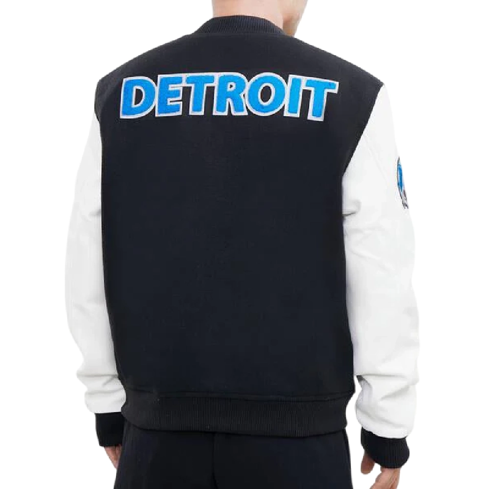 Detroit Lions Classic Black & White Wool & Leather Varsity Jacket - Image 4