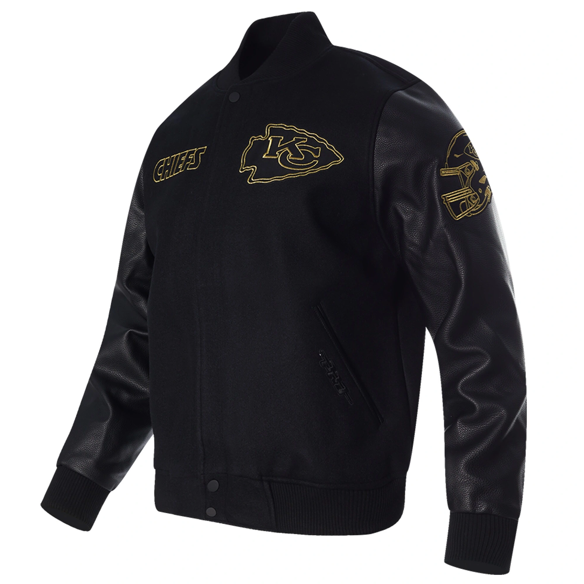 Alternative view of Kansas City Chiefs Black & Gold Wool/Leather Black Varsity Jacket