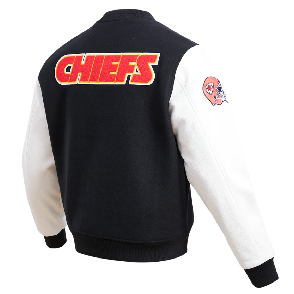Kansas City Chiefs Classic Black & White Wool & Leather Varsity Jacket - Image 4