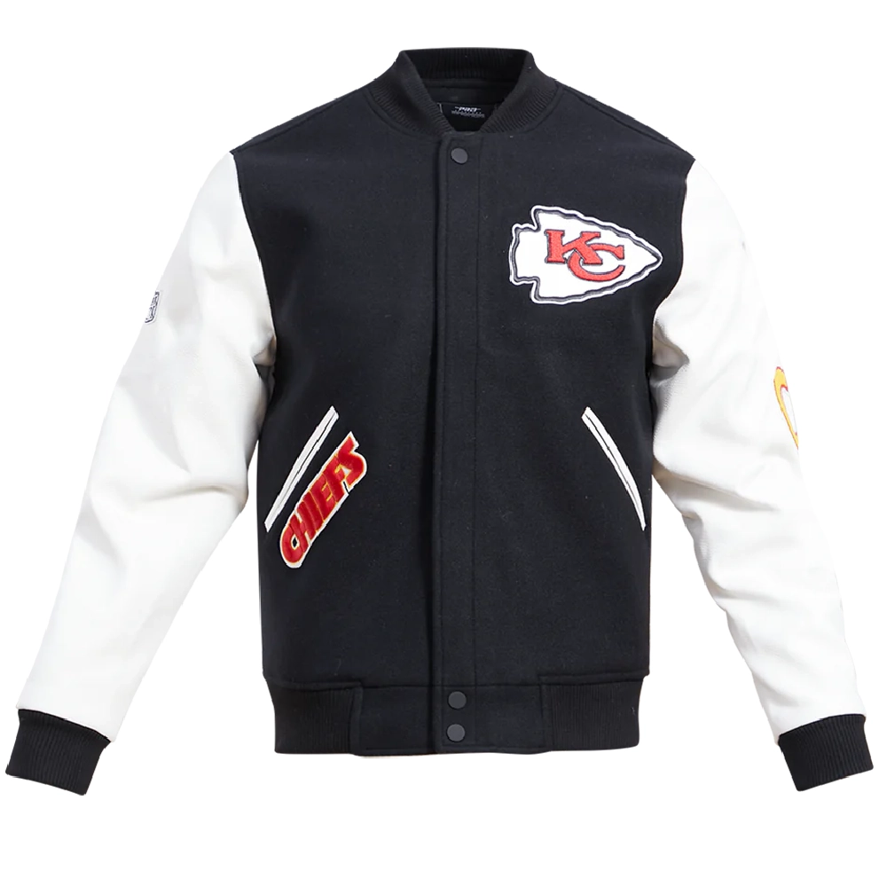 Kansas City Chiefs Classic Black & White Wool & Leather Varsity Jacket
