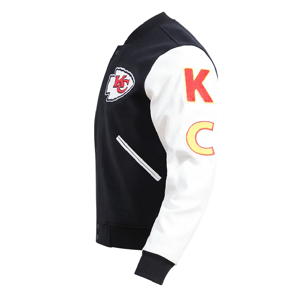Kansas City Chiefs Classic Black & White Wool & Leather Varsity Jacket - Image 3