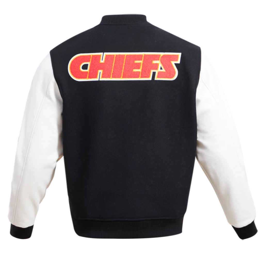 Kansas City Chiefs Classic Black & White Wool & Leather Varsity Jacket - Image 5