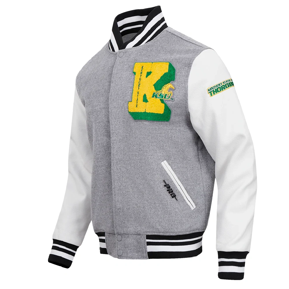 Alternative view of Kentucky State Thorobreds Classic Gray & White Wool & Leather Varsity Jacket
