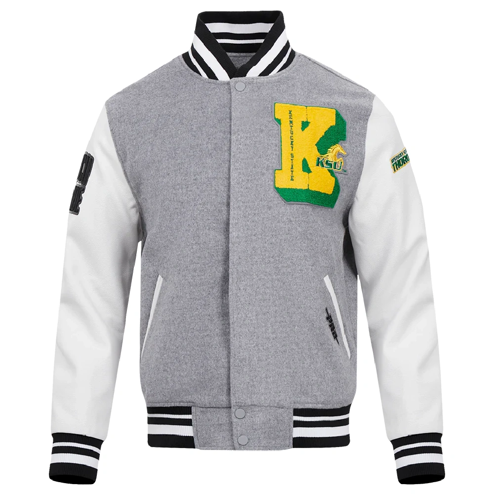 Kentucky State Thorobreds Classic Gray & White Wool & Leather Varsity Jacket