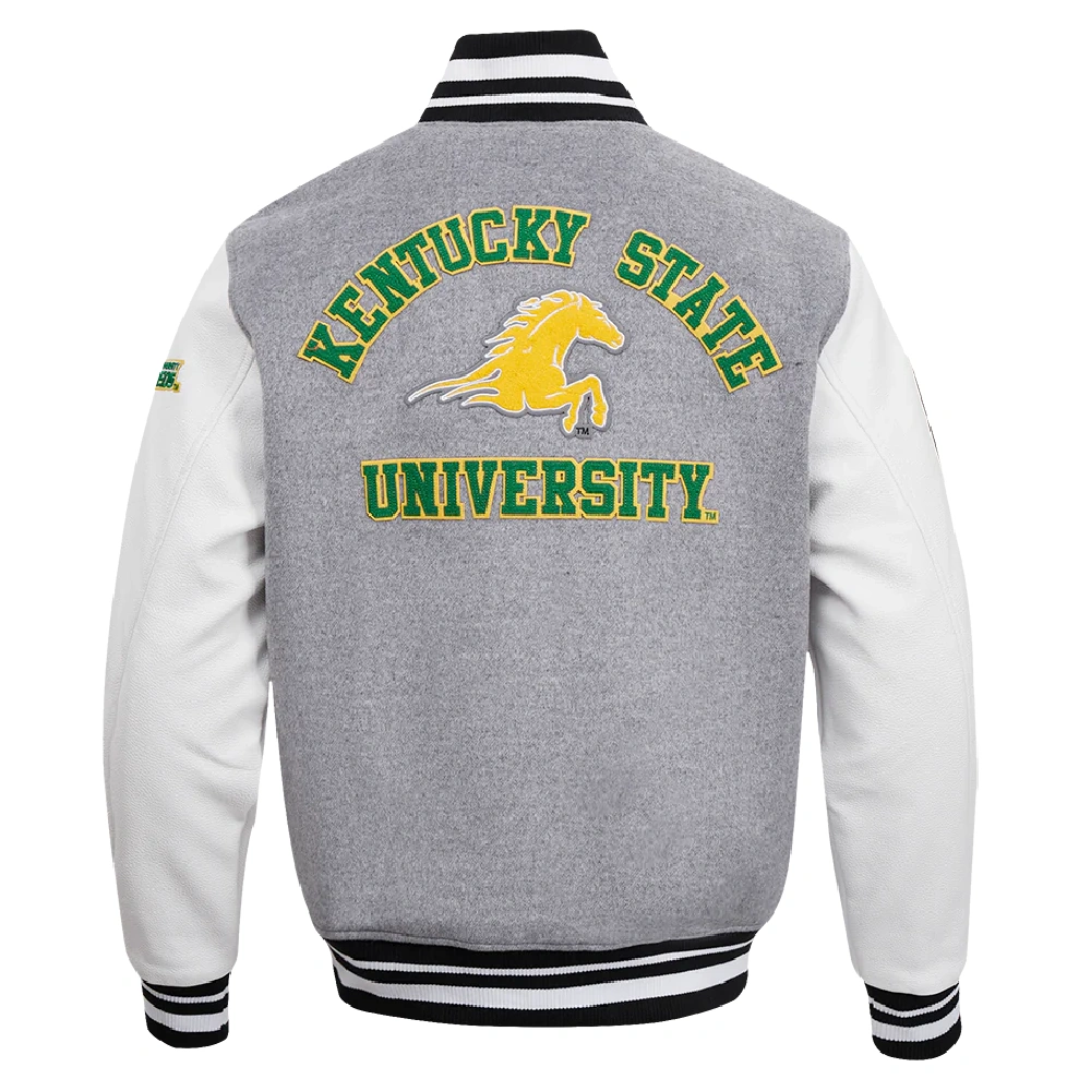 Kentucky State Thorobreds Classic Gray & White Wool & Leather Varsity Jacket - Image 3