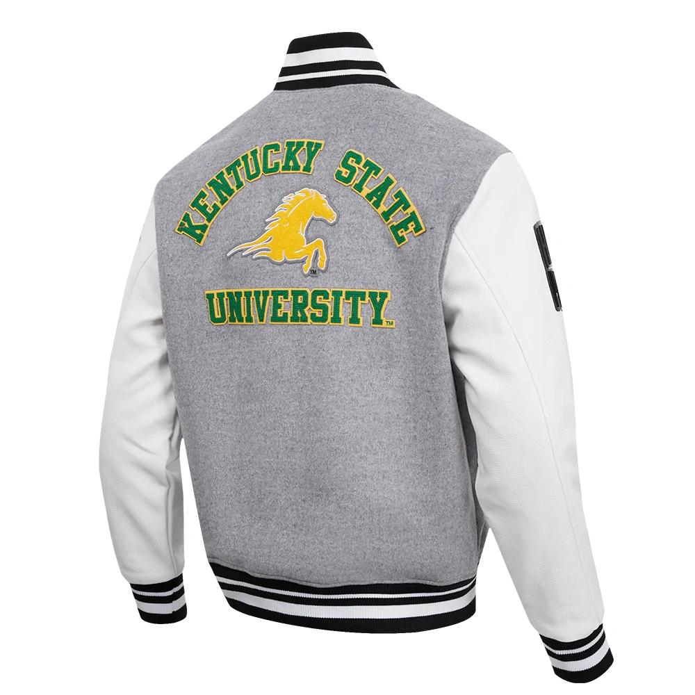 Kentucky State Thorobreds Classic Gray & White Wool & Leather Varsity Jacket - Image 4