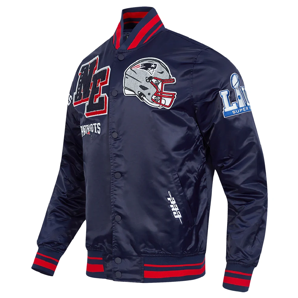 Alternative view of New England Patriots Mashup Navy Satin Varsity Jacket
